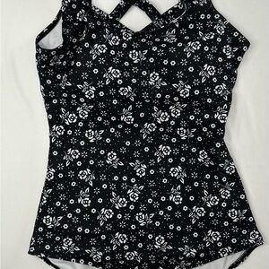 Floral Black and White Swimsuit